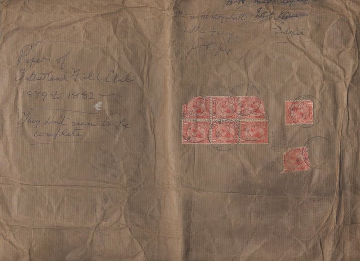 Wrapping paper for Sutherland Field Club papers 1879 to 1883