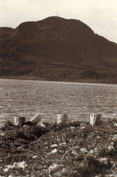 Remains of pier at Newton Point and Struie with radio mast at summit