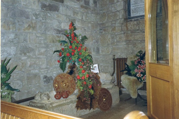 Floral display with shield - Cathedral 750th Anniversary celebrations