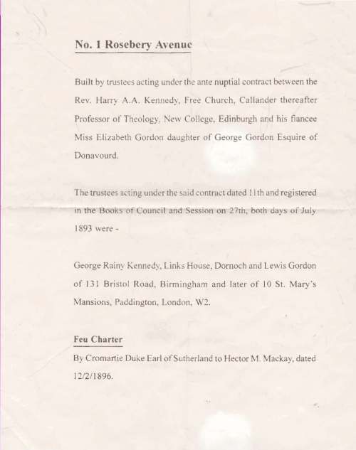 Contract for No 1 Rosebery Avenue