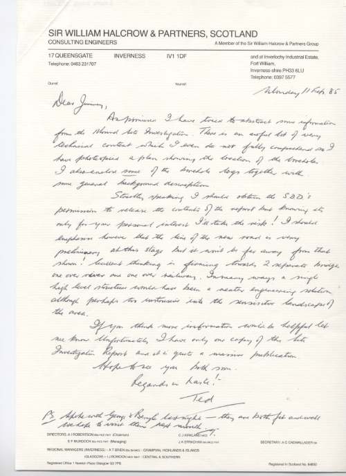 Letter re investigation for new bridge at the Mound