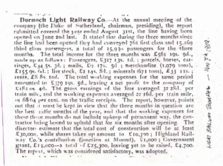 Dornoch Light Railway annual report
