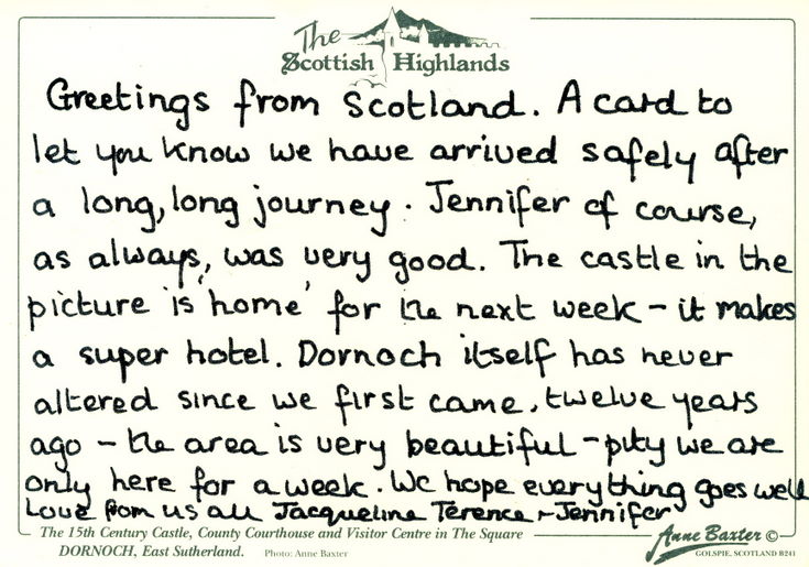 Reverse of a postcard of the Square Dornoch from the Furness collection