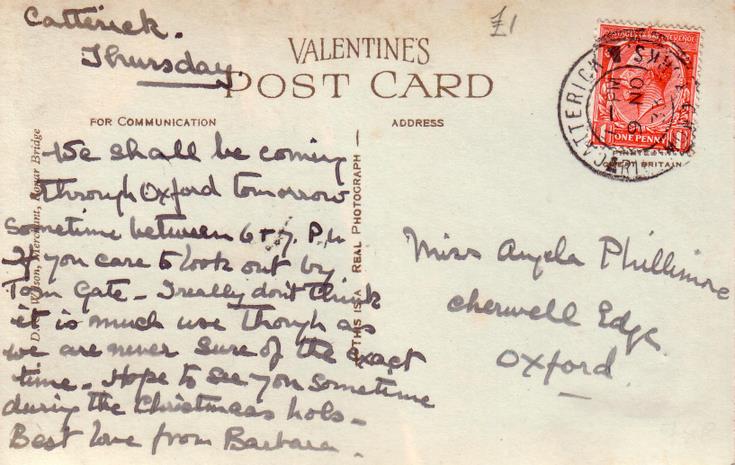 Reverse of Skibo Castle postcard Basil Hellier collection