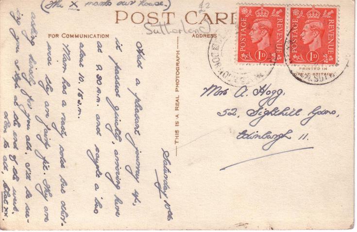 Reverse of Skibo Castle postcard Basil Hellier collection c 1947