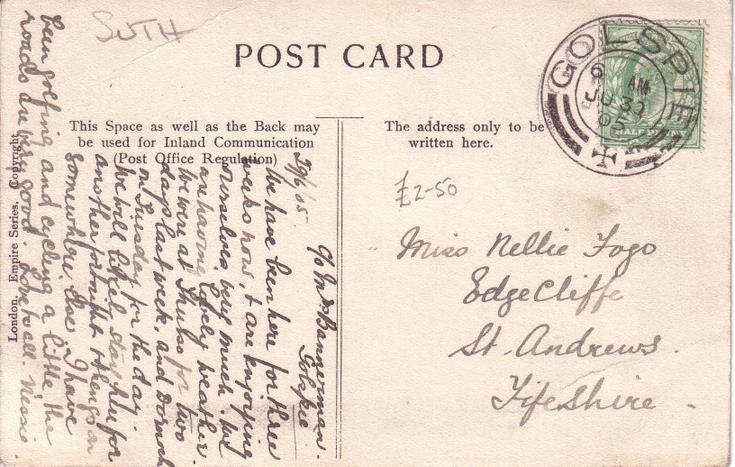 Reverse of Torboll Falls postcard Basil Hellier collection 1905