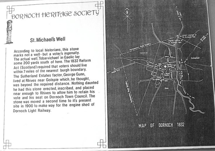 Display board describing St. Michael's Well, Dornoch