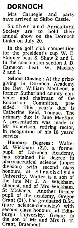 Dornoch report in the Northern Times