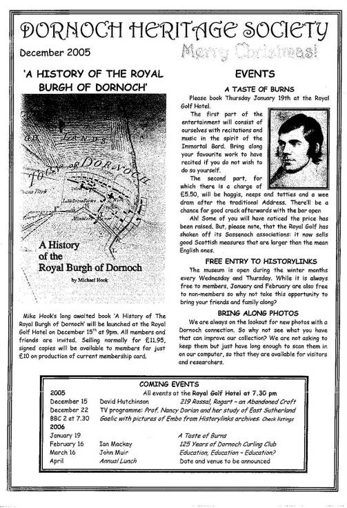 Dornoch Heritage Society Newsletter Decembert 2005