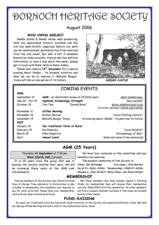Dornoch Heritage Society Newsletter August 2006