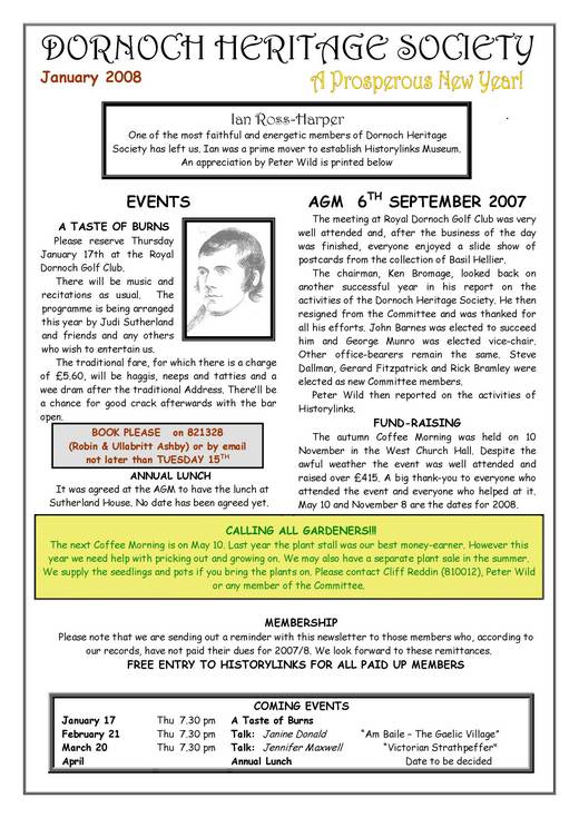 Dornoch Heritage Society Newsletter January 2008