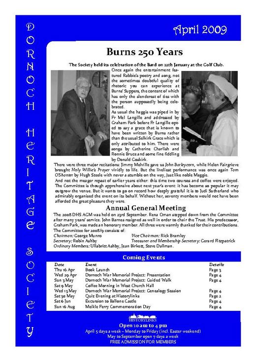 Dornoch Heritage Society Newsletter April 2009