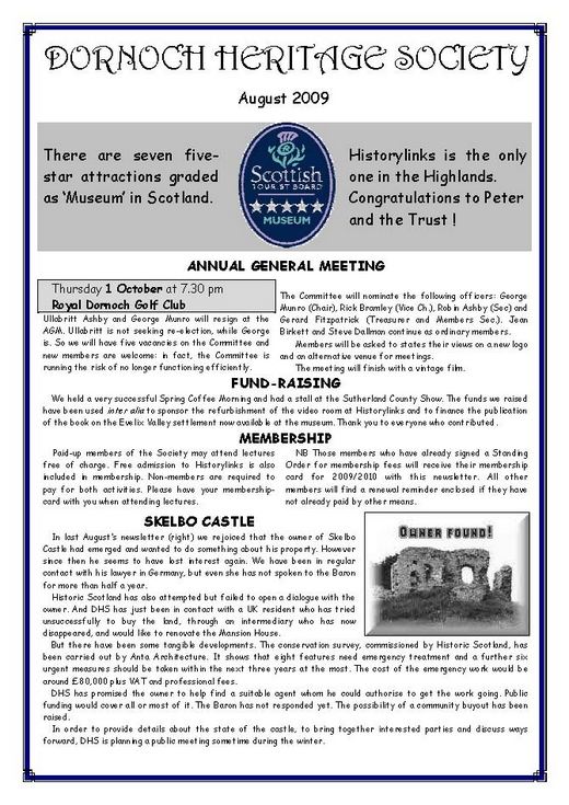 Dornoch Heritage Society Newsletter August 2009