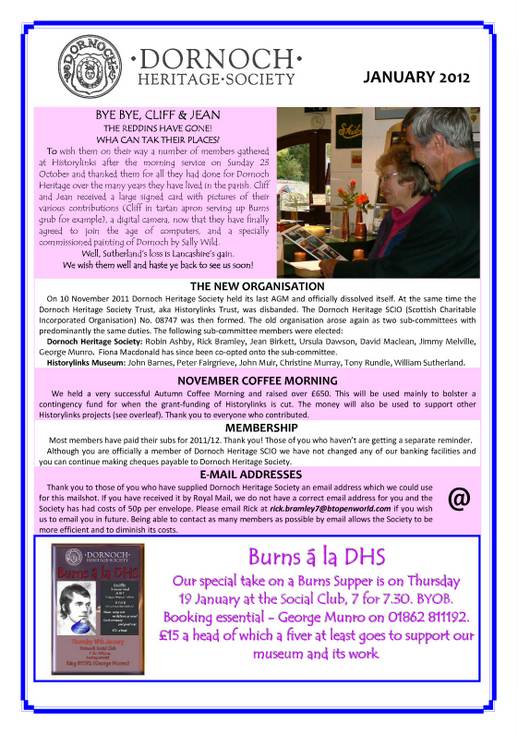 Dornoch Heritage Society Newsletter January 2012