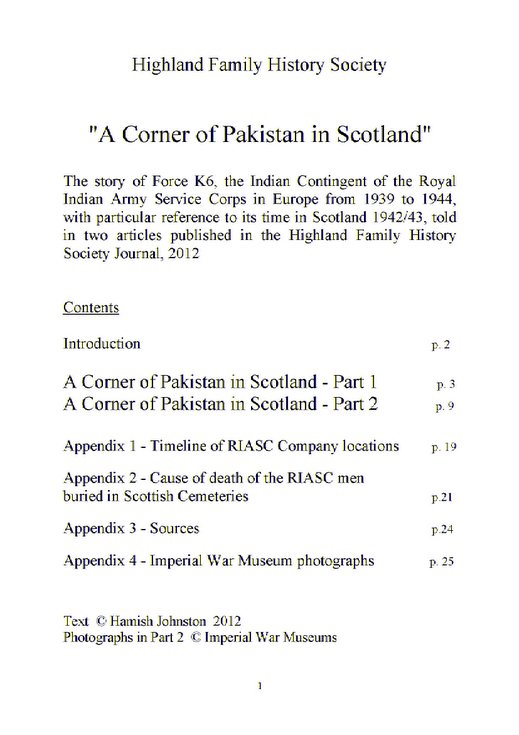 'A Corner of Pakistan in Scotland' - Force K6 RIASC in Europe