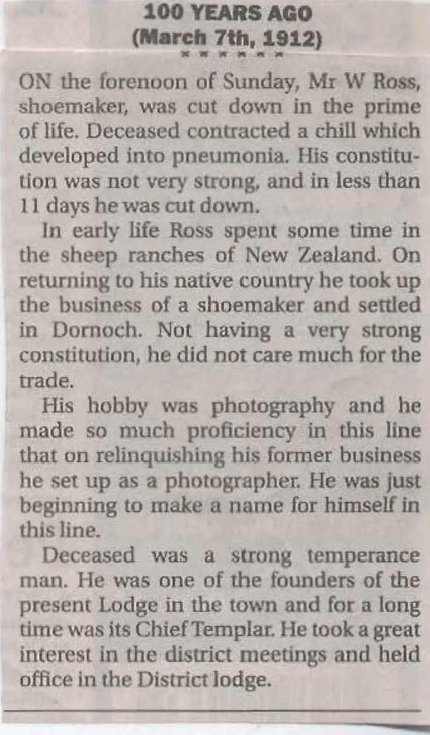 W Ross, Dornoch Shoemaker, photographer and Chief Templar
