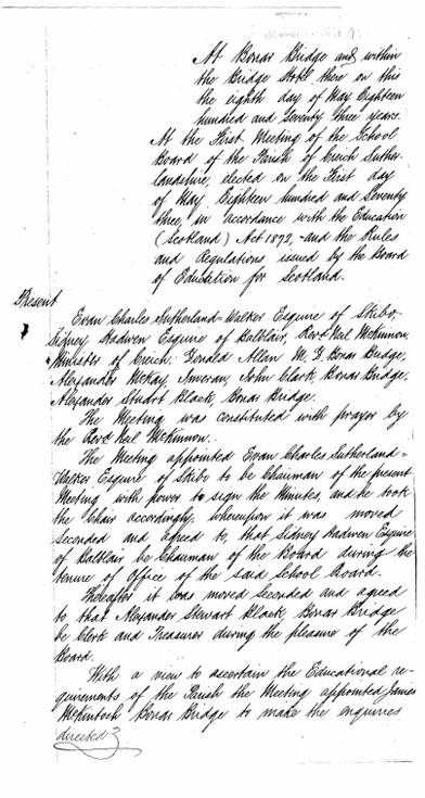 Parish of Creich School Board minute signed Sutherland-Walker