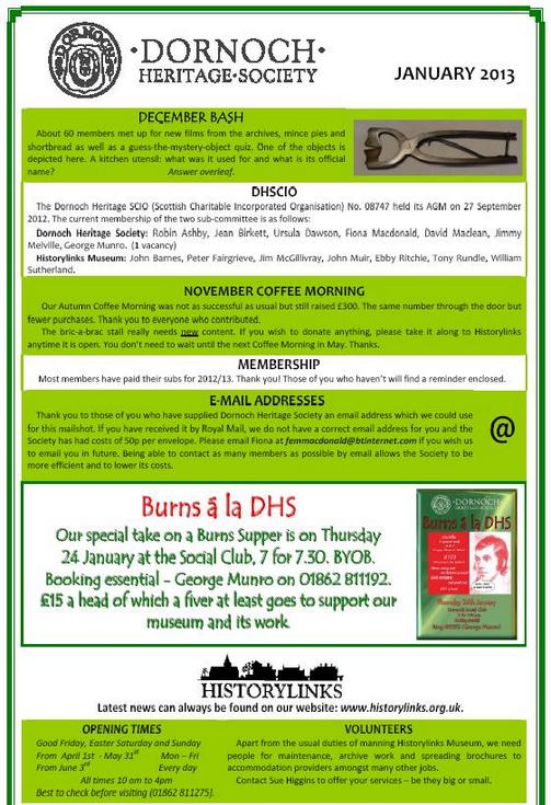 Dornoch Heritage Society Newsletter January 2013