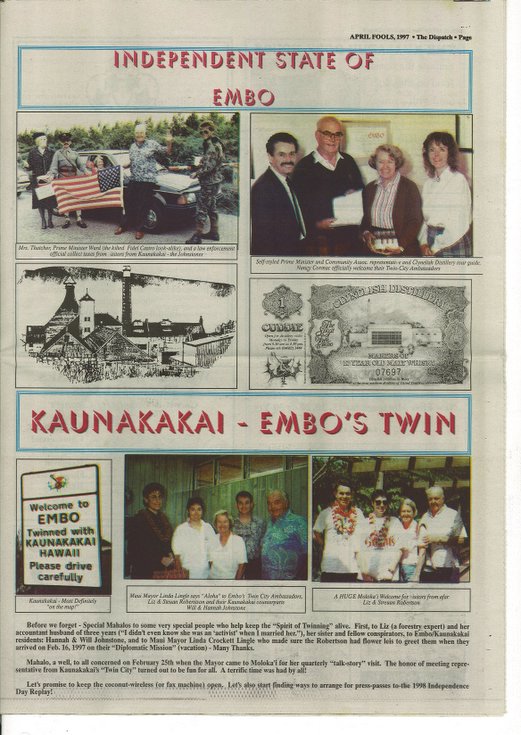Embo's Independence, and twinning with Kaunakakai, Hawaii