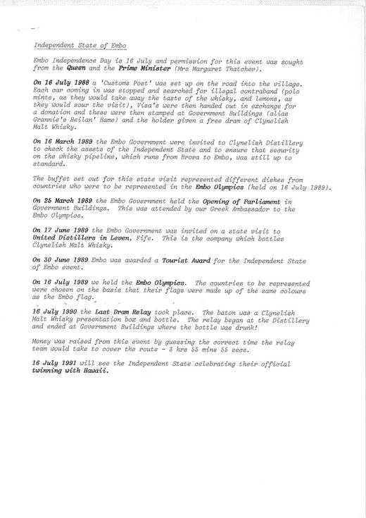 Embo's Independence Calendar of Events & 'government' details