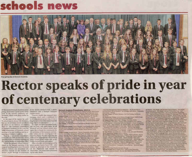 Dornoch Academy Prizewinners 2013-14
