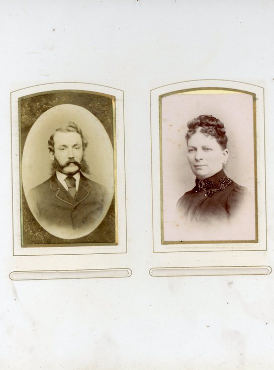 Studio portraits young man and mother?