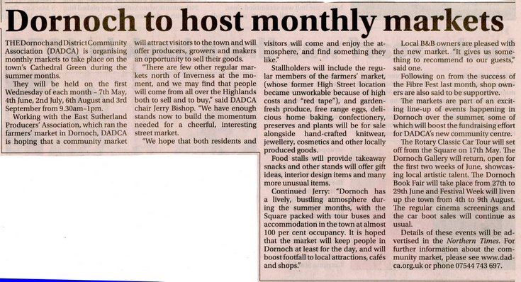 Dornoch to host monthly markets
