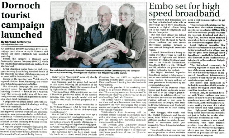 Dornoch Tourism & Embo high speed broadband