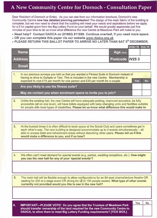Dornoch Community Centre Survey