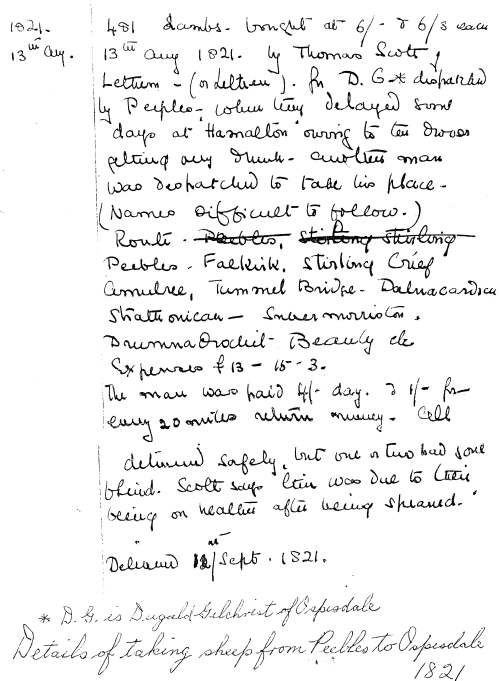 record of sheep transport from Peebles to Ospisdale