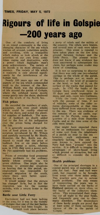 Rigours of life in Golspie - 200 years ago
