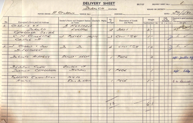 British Rail Express Parcels Delivery sheets 1980