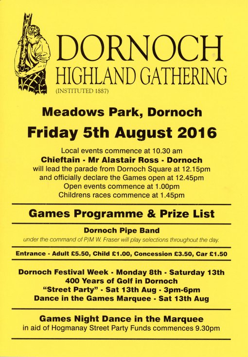 Dornoch Highland Gathering Games Programme 2016