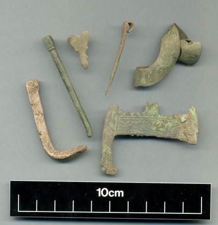 Medieval pin, buckle and brooch fragment