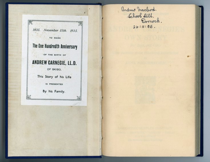 Inscription in Andrew Carnegie's Own Story