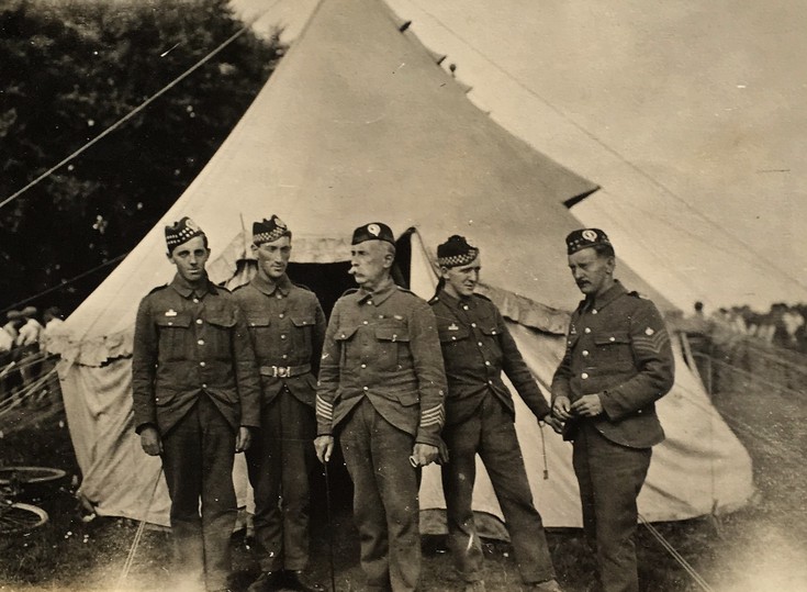 Group photograph Seaforth Highlanders at camp