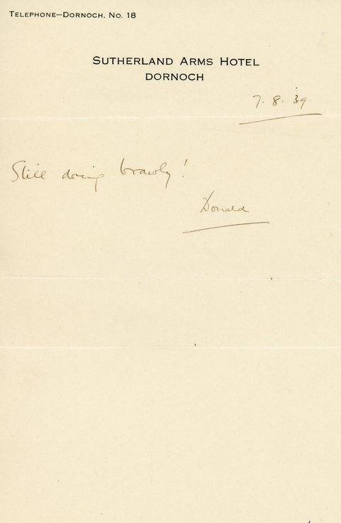 Notepaper from Sutherland Arms Hotel