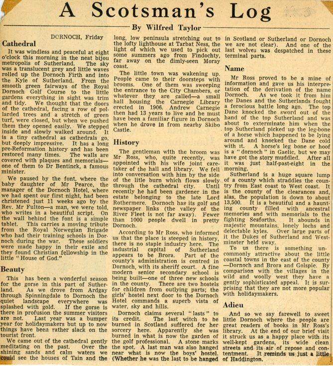 Newspaper clipping 'A Scotsman's Log'
