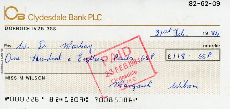 Clydesdale Bank PLC cheques