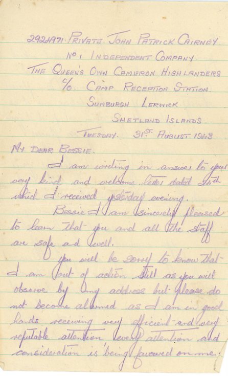 Second letter to Bessie Wilson from John Cairney