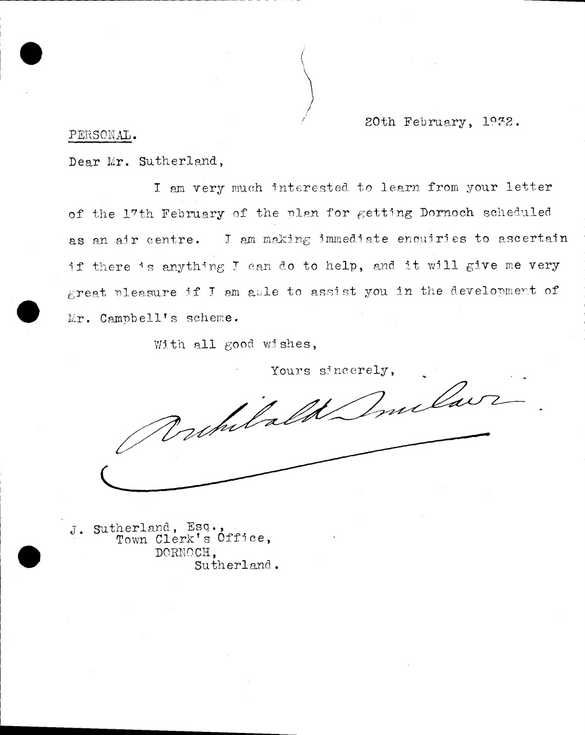Burgh correspondence Dornoch air centre
