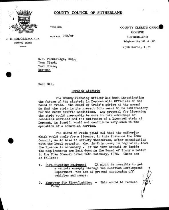 Burgh correspondence Dornoch Airstrip 1971