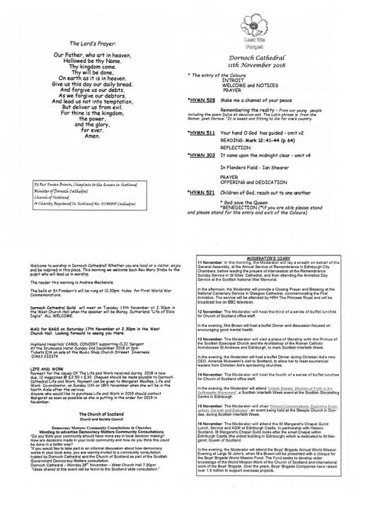 Dornoch Cathedral Armistice Day Order of Service