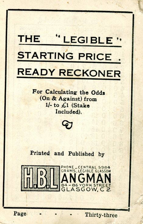 Racing wagers & 'Legible' Starting Price Ready