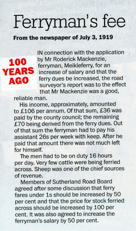 Ferryman's fee Meikleferry