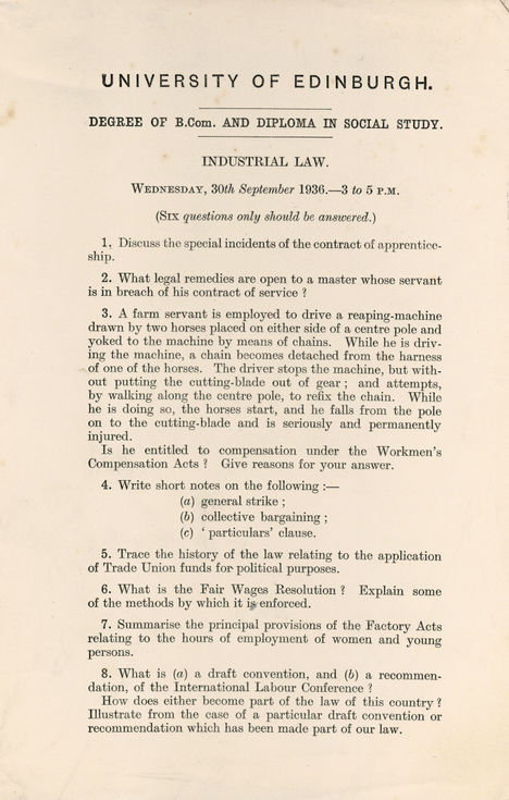 Degree examination question paper 1936