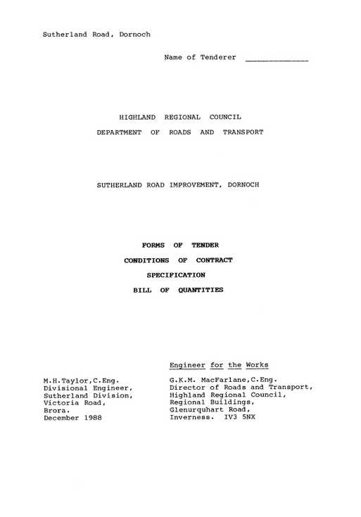 Forms of Tender - Conditions of Contract