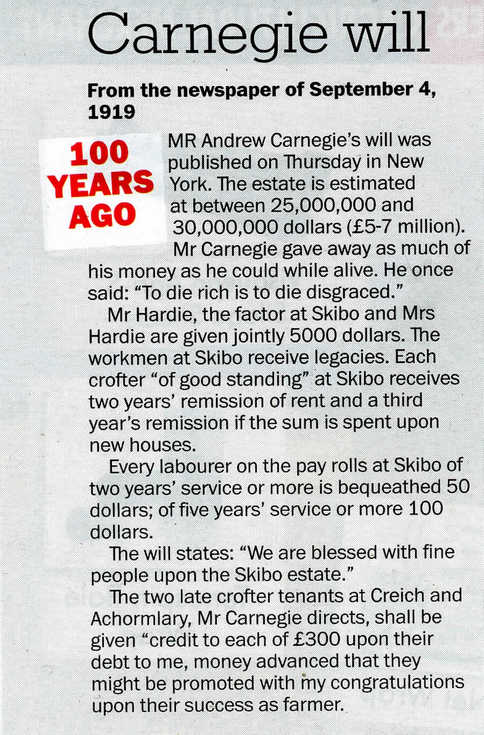 Carnegie will - local benefactors