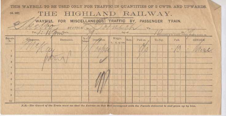 Highland railway waybill