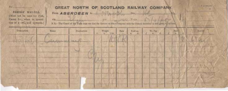 Great North of Scotland railway waybill